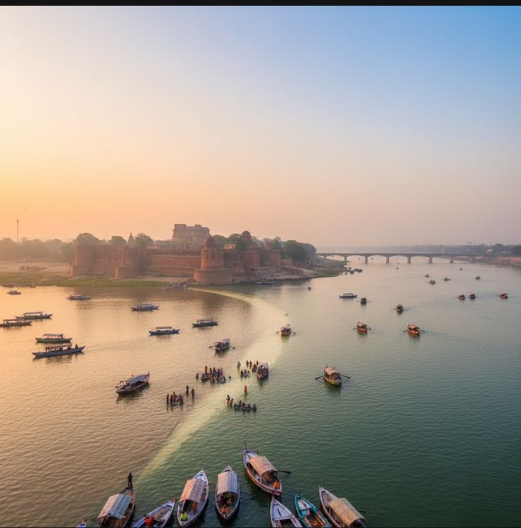 Prayagraj riverfront and boats in Uttar Pradesh